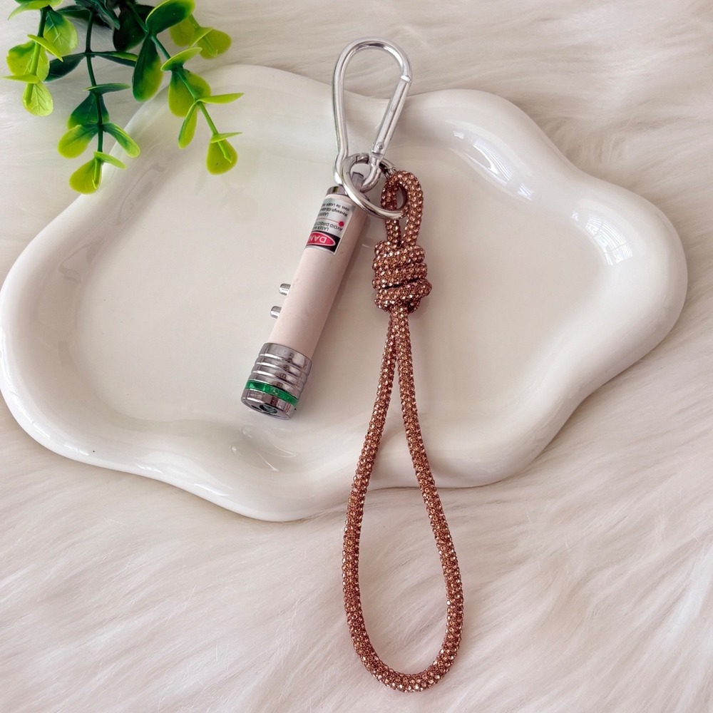 Pink LED Flashlight Keychain with Red Laser Pointer and Glitter Wrist Strap